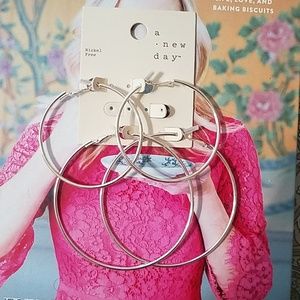 A New Day Silver Hoop Earrings NWT